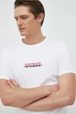 Guess t-shirt męski kolor biały z aplikacją