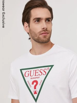 Guess T-shirt męski kolor biały z nadrukiem