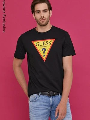 Guess T-shirt męski kolor czarny z nadrukiem