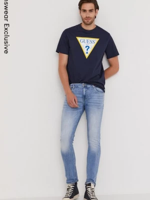 Guess T-shirt męski kolor granatowy z nadrukiem