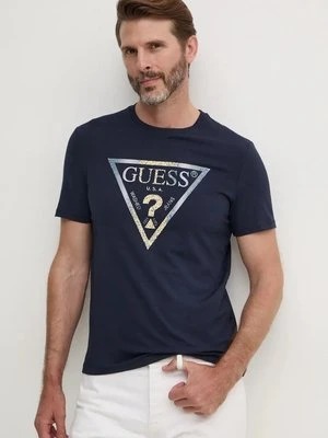 Guess t-shirt męski kolor granatowy z nadrukiem M4BI35.J1314