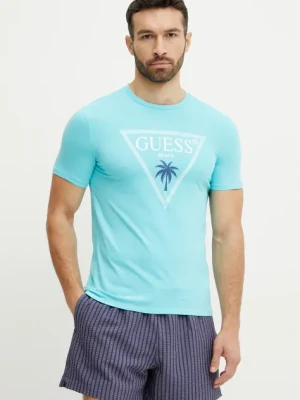 Guess t-shirt męski kolor turkusowy z nadrukiem F5GI00 J1314