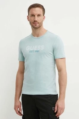 Guess t-shirt męski kolor turkusowy z nadrukiem M4YI30 J1314