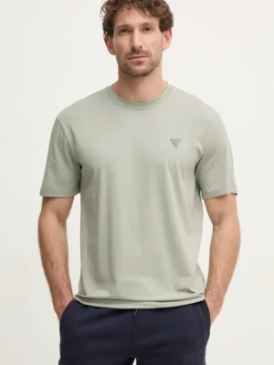 Guess t-shirt męski kolor zielony gładki