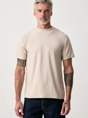 Guess T-shirt męski z bawełną beżowy