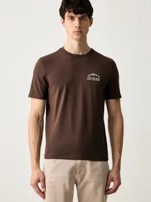 Guess T-shirt męski z bawełną STAN brązowy