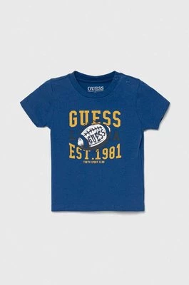 Guess t-shirt niemowlęcy kolor niebieski z nadrukiem