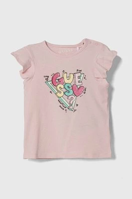 Guess t-shirt niemowlęcy kolor różowy