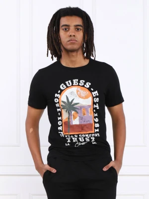 GUESS T-shirt PALM WINDOW | Slim Fit czarny