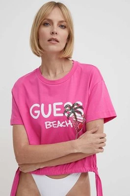 Guess t-shirt plażowy bawełniany kolor różowy E4GI03 I3Z14