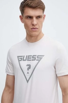 Guess t-shirt QUEENCIE męski kolor beżowy z nadrukiem Z4GI09 J1314