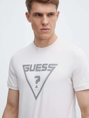 Guess t-shirt QUEENCIE męski kolor beżowy z nadrukiem Z4GI09 J1314