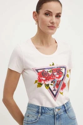 Guess t-shirt ROSES damski kolor różowy W4YI71 J1314