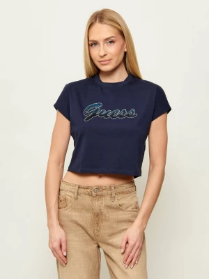 GUESS T-shirt SCRIPT | Cropped Fit granatowy
