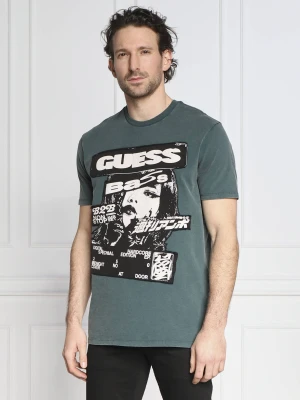 GUESS T-shirt SS BSC GUESS MUSIC POSTER | Regular Fit zielony