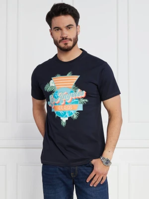 GUESS T-shirt SS CN CALIFORNIA FLO | Regular Fit granatowy