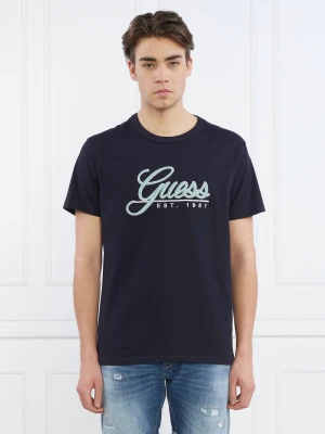 GUESS T-shirt SS CN GUESS 3D EMBRO | Regular Fit granatowy