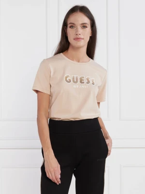 GUESS T-shirt SS CN SHADED LOGO TEE | Regular Fit beżowy