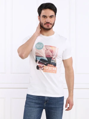 GUESS T-shirt SUNSET FLOWER | Slim Fit biały