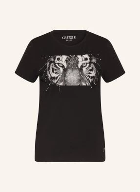 Guess T-Shirt Tiger Eyes Z Ozdobnymi Kamykami schwarz