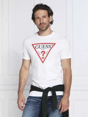 GUESS T-shirt TRI LOGO | Regular Fit biały