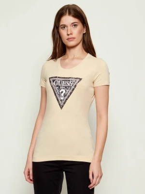 GUESS T-shirt TRIANGLE PYTHON | Slim Fit beżowy
