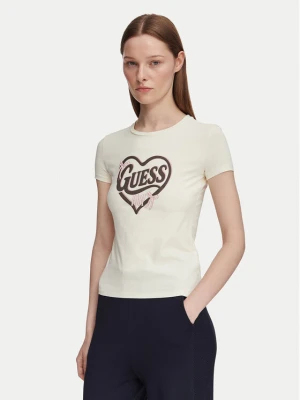 Guess T-Shirt V6YI09 K4276 Kremowy Slim Fit