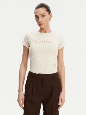 Guess T-Shirt W5GI47 KA0Q1 Écru Slim Fit Kremowy