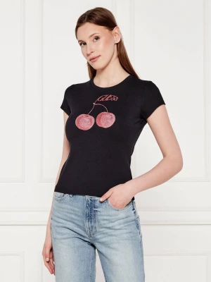 GUESS T-shirt WAVY CHERRY | Slim Fit czarny