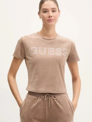 Guess t-shirt welurowy COUTURE kolor beżowy V4BI29 KBXI2