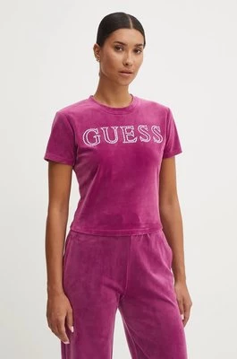 Guess t-shirt welurowy COUTURE kolor fioletowy V4BI29 KBXI2