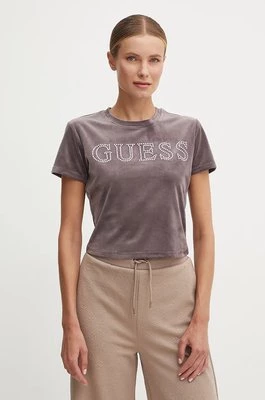 Guess t-shirt welurowy COUTURE kolor fioletowy V4BI29 KBXI2