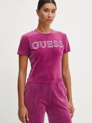 Guess t-shirt welurowy COUTURE kolor fioletowy V4BI29 KBXI2