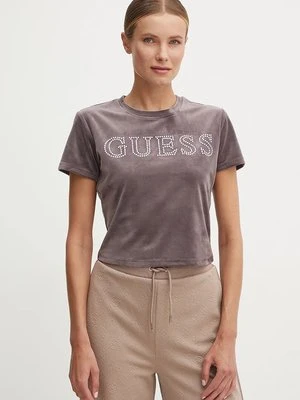 Guess t-shirt welurowy COUTURE kolor fioletowy V4BI29 KBXI2