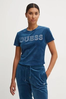 Guess t-shirt welurowy COUTURE kolor turkusowy V4BI29 KBXI2