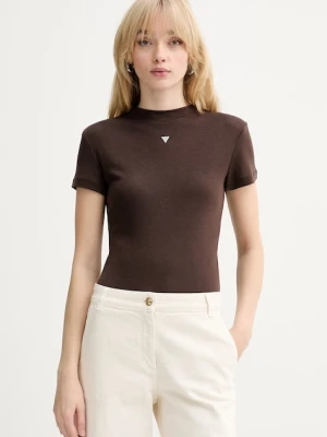 Guess t-shirt z domieszką jedwabiu TINA