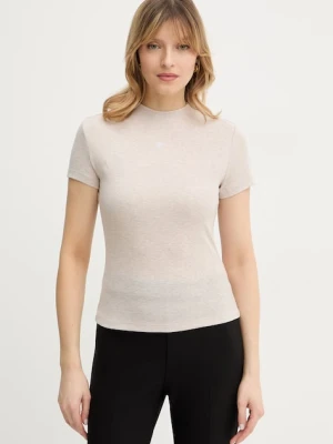 Guess t-shirt z domieszką jedwabiu TINA beżowy