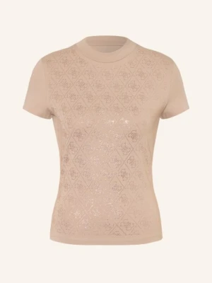 Guess T-Shirt Z Obszyciem Ozdobnymi Kamykami beige