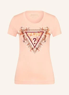 Guess T-Shirt Z Obszyciem Ozdobnymi Kamykami rosa