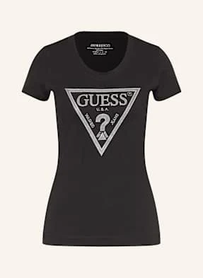 Guess T-Shirt Z Obszyciem Ozdobnymi Kamykami schwarz