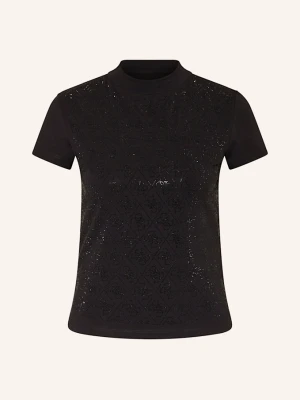 Guess T-Shirt Z Obszyciem Ozdobnymi Kamykami schwarz CZARNY