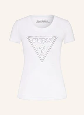 Guess T-Shirt Z Obszyciem Ozdobnymi Kamykami weiss