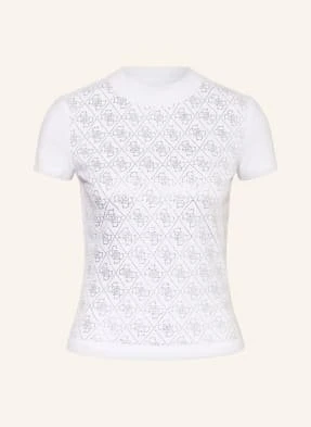 Guess T-Shirt Z Obszyciem Ozdobnymi Kamykami weiss