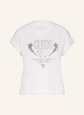 Guess T-Shirt Z Obszyciem Ozdobnymi Kamykami weiss