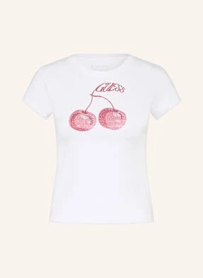 Guess T-Shirt Z Obszyciem Ozdobnymi Kamykami weiss