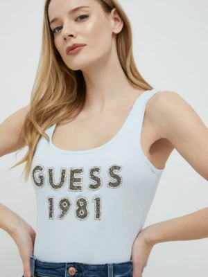 Guess top bawełniany kolor niebieski