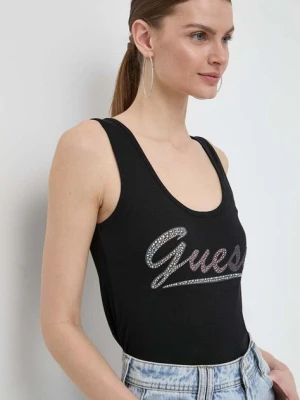 Zdjęcie produktu Guess top bawełniany LOGO kolor czarny W4GP16 K1814