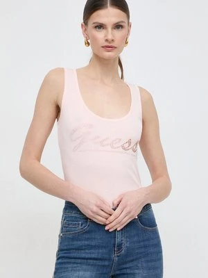 Guess top bawełniany LOGO kolor różowy W4GP16 K1814