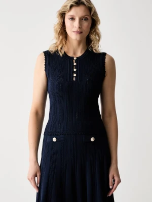 Guess top damski z wiskozy CARMEN granatowy