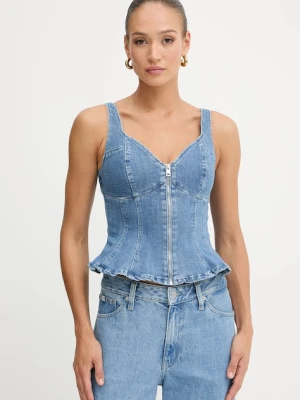 Guess top jeansowy ANIKA kolor granatowy gładka W5YH0Z D4LU0